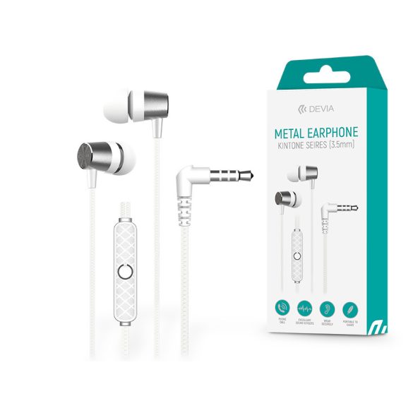 Devia univerzális sztereó felvevős fülhallgató - 3,5 mm jack - Devia Kintone Series Metal Earphone - fehér