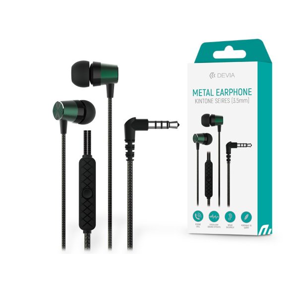 Devia univerzális sztereó felvevős fülhallgató - 3,5 mm jack - Devia Kintone    Series Metal Earphone - zöld