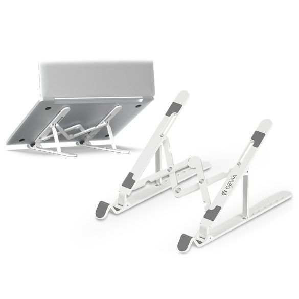 Devia univerzális asztali tablet/laptop tartóállvány max. 16" méretű            készülékekhez - Devia Smart Series Multi-function Folding Plastic Stand For     Tablet/Laptop - fehér