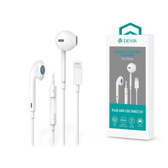 Devia univerzális sztereó felvevős fülhallgató - Lightning - Devia Star Series  Earbuds Lightning Earphone - fehér