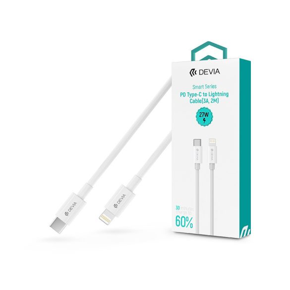 Devia USB Type-C - Lightning adat- és töltőkábel 2 m-es vezetékkel - Devia SmartSeries PD Type-C To Lightning Cable - 27W - fehér