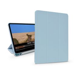   Apple iPad Air 4 (2020)/iPad Air 5 (2022) 10.9/iPad Pro 11 (2022) tablet tok    (Smart Case) on/off funkcióval, Apple Pencil tartóval, mágneses töltővel - DeviaLeather Case With Pencil Slot - kék