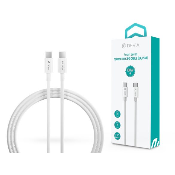 Devia USB Type-C - USB Type-C adat- és töltőkábel 1,5 m-es vezetékkel - Devia   Smart Series 100W C To C PD Cable - 100W - fehér