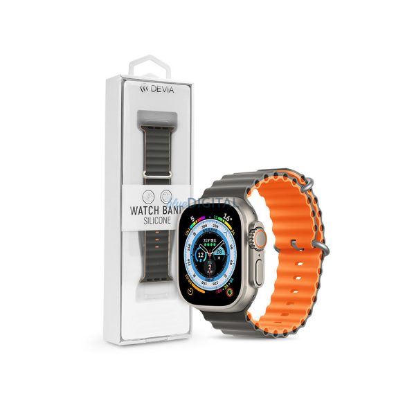 Apple Watch szilikon sport szíj - Deluxe Series Sport6 Silicone Two-tone Watch  Band - 42/44/45/49 mm - szürke/narancs