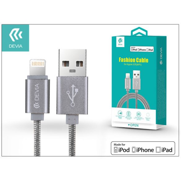 Apple iPhone 5/5S/5C/SE/iPad 4/iPad Mini USB töltő- és adatkábel - 1,2 m-es vezetékkel (Apple MFI engedélyes) - Devia Fashion Cable Lightning - grey