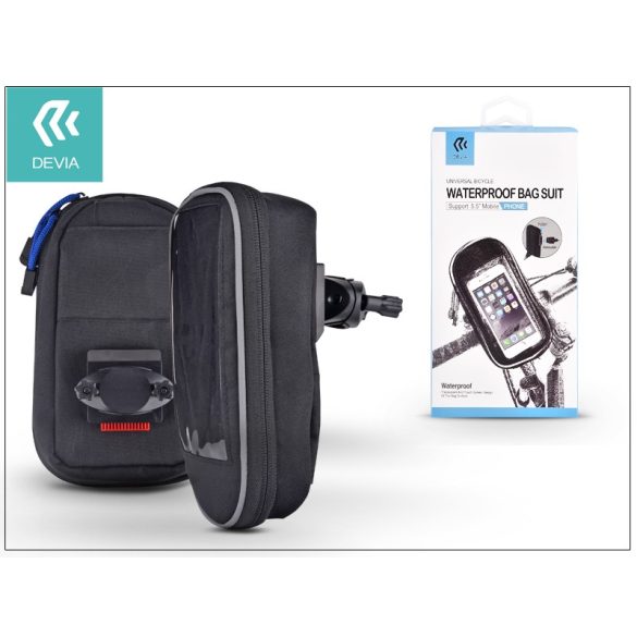 Univerzális kerékpárra szerelhető, vízálló telefontartó táska max. 5,5", méretű készülékekhez - Devia Waterproof Bag Suit - black