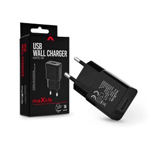 Maxlife USB hálózati töltő adapter - Maxlife MXTC-01 USB Wall Charger - 5V/1A - fekete