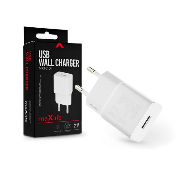Maxlife USB hálózati töltő adapter - Maxlife MXTC-01 USB Wall Fast Charger -    5V/2,1A - fehér