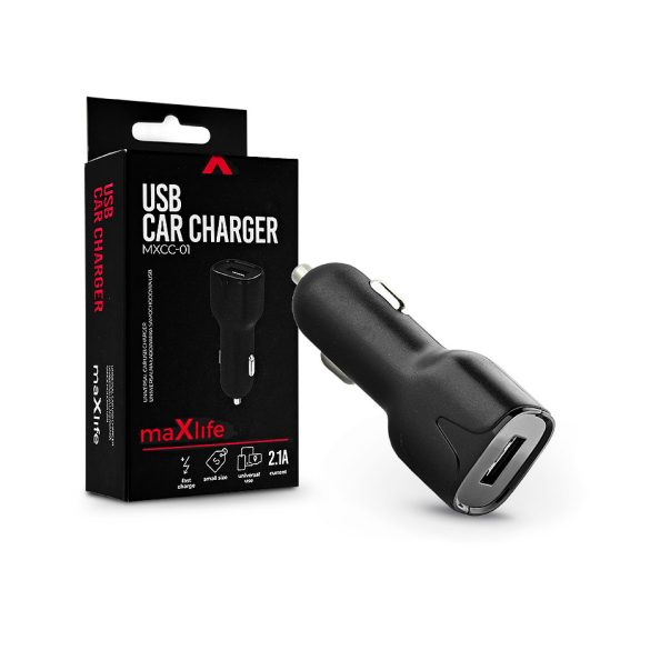 Maxlife USB szivargyújtó töltő adapter - Maxlife MXCC-01 USB Car Fast Charger - 5V/2,1A - fekete