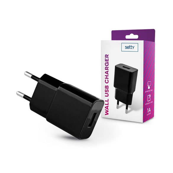Setty USB hálózati töltő adapter - Setty USB Wall Charger - 5V/1A - fekete