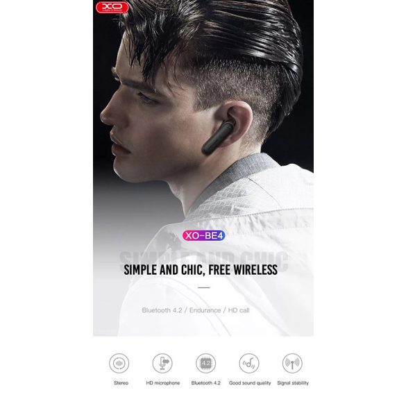 XO Wireless Bluetooth headset v4.2 - XO BE4 Wireless Bluetooth Earphone - fekete