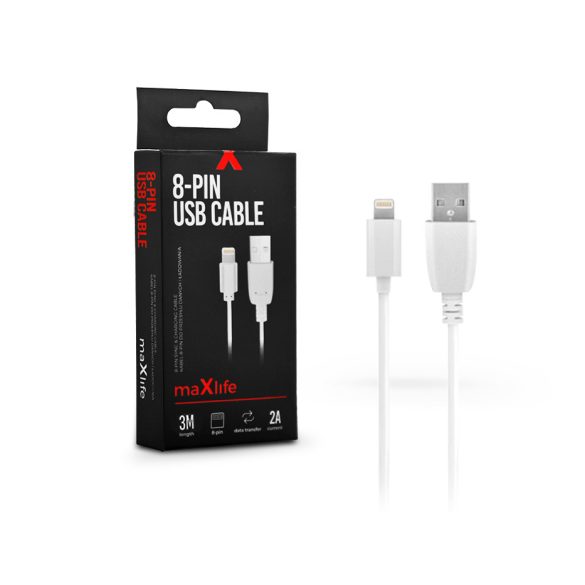 Maxlife USB - Lightning adat- és töltőkábel 3 m-es vezetékkel - Maxlife 8-PIN USB Cable - 5V/2A - fehér