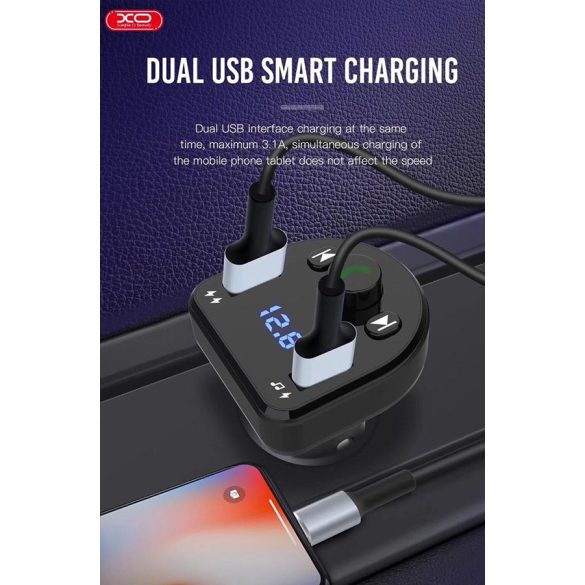 XO Bluetooth FM-transmitter/szivargyújtó töltő - 2xUSB + MP3 + FM-rádió - XO    BCC01 - fekete