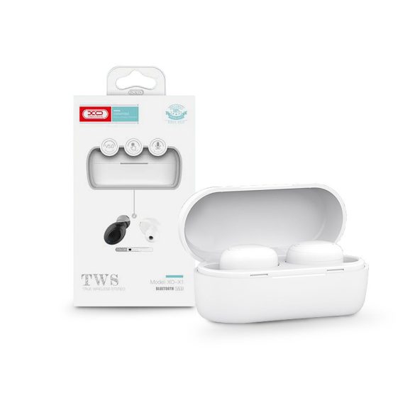 XO TWS Bluetooth sztereó headset v5.0 + töltőtok - XO X1 True Wireless Earphones with Charging Case - fehér