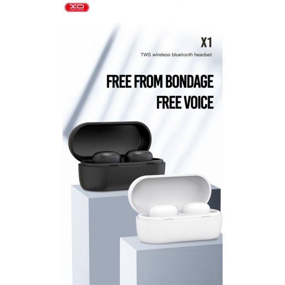 XO TWS Bluetooth sztereó headset v5.0 + töltőtok - XO X1 True Wireless Earphones with Charging Case - fehér