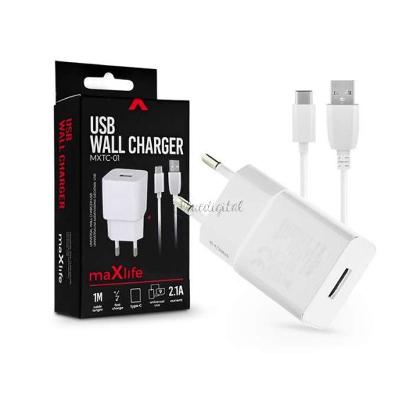 Maxlife USB hálózati töltő adapter + USB - Type-C kábel 1 m-es vezetékkel -     Maxlife MXTC-01 USB Wall Charger - 5V/2,1A - fehér