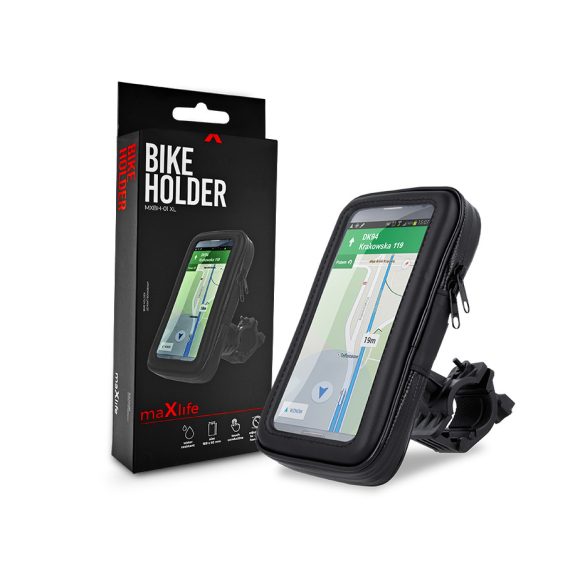 Univerzális kerékpárra szerelhető, por- és cseppálló telefontartó max. 6,5"     méretű készülékekhez - Maxlife MXBH-01XL Bike Holder - fekete