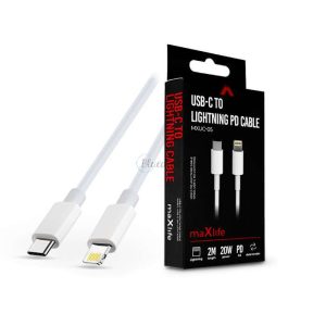 Maxlife USB Type-C - Lightning adat- és töltőkábel 2 m-es vezetékkel - Maxlife MXUC-05 USB-C to Lightning PD3.0 Cable - 20W - fehér