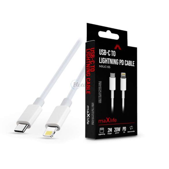 Maxlife USB Type-C - Lightning adat- és töltőkábel 2 m-es vezetékkel - Maxlife MXUC-05 USB-C to Lightning PD3.0 Cable - 20W - fehér