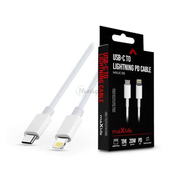 Maxlife USB Type-C - Lightning adat- és töltőkábel 1 m-es vezetékkel - Maxlife MXUC-05 USB-C to Lightning PD3.0 Cable - 20W - fehér