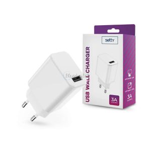 Setty USB hálózati töltő adapter - Setty USB Wall Charger - 5V/3A - fehér