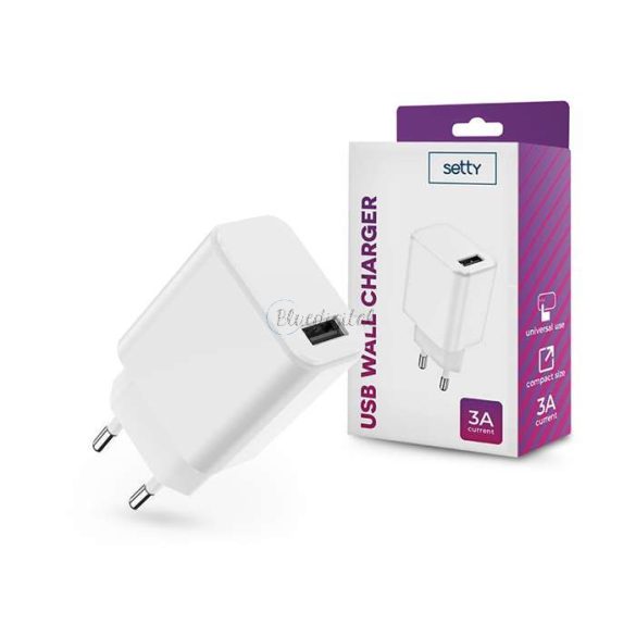 Setty USB hálózati töltő adapter - Setty USB Wall Charger - 5V/3A - fehér