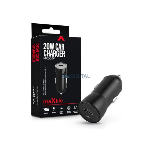 Maxlife szivargyújtós töltő adapter Type-C bemenettel - 20W - Maxlife MXCC-04   PD3.0 + QC3.0 Car Charger - fekete
