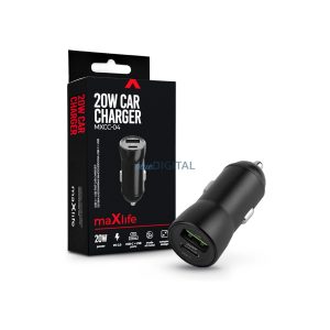 Maxlife szivargyújtós töltő adapter USB + Type-C bemenettel - 20W - Maxlife     MXCC-04 PD3.0 + QC3.0 Car Charger - fekete