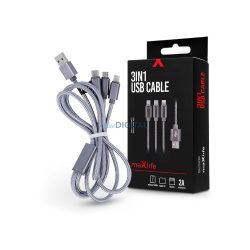   Maxlife USB töltő- és adatkábel 1 m-es vezetékkel - Maxlife 3in1 for            Lightning/microUSB/Type-C USB Cable - 5V/2A - ezüst