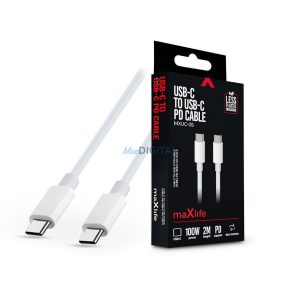 Maxlife Type-C - Type-C adat- és töltőkábel 2 m-es vezetékkel - Maxlife MXUC-05 USB-C to USB-C PD Cable - 100W - fehér