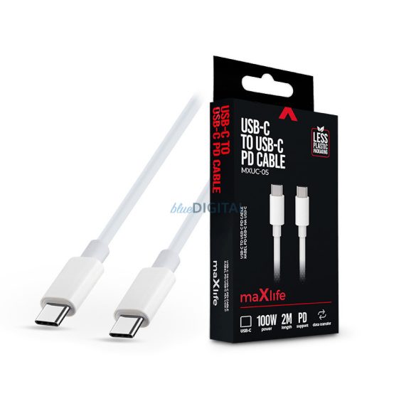 Maxlife Type-C - Type-C adat- és töltőkábel 2 m-es vezetékkel - Maxlife MXUC-05 USB-C to USB-C PD Cable - 100W - fehér