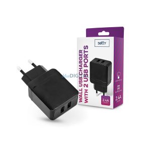 Setty 2xUSB hálózati töltő adapter - Setty USB Wall Charger - 5V/2,4A - fekete