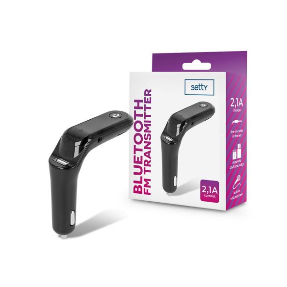 Setty Bluetooth FM-transmitter/szivargyújtó töltő - USB + microSD kártyaolvasó -Setty TFM-02 Bluetooth FM Transmitter - fekete