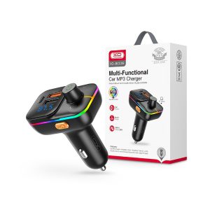 XO Bluetooth FM-transmitter/szivargyújtó töltő - 2xUSB + MP3 + Pendrive         lejátszás + RGB Light + PD25W Fast Charger - XO BCC09 - fekete