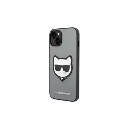   Karl Lagerfeld tok az iPhone 14 Plus 6,7" (KLHCP14MSAPCHG) – ezüst színű PU Saffiano tok Choupette-fejű felvarrással