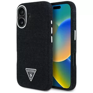 Guess FW Denim Triangle Logo kemény MagSafe tok iPhone 16-hoz - fekete