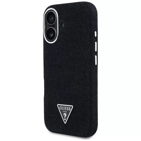 Guess FW Denim Triangle Logo kemény MagSafe tok iPhone 16-hoz - fekete