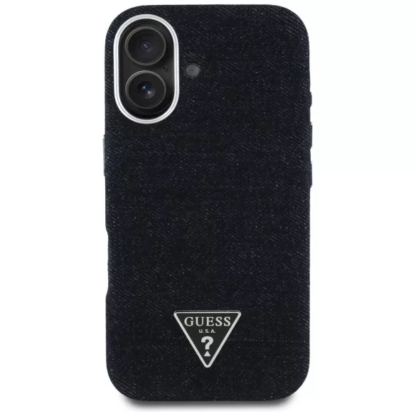 Guess FW Denim Triangle Logo kemény MagSafe tok iPhone 16-hoz - fekete