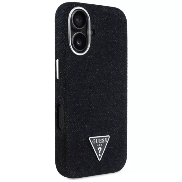 Guess FW Denim Triangle Logo kemény MagSafe tok iPhone 16-hoz - fekete