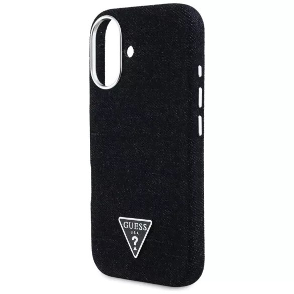 Guess FW Denim Triangle Logo kemény MagSafe tok iPhone 16-hoz - fekete