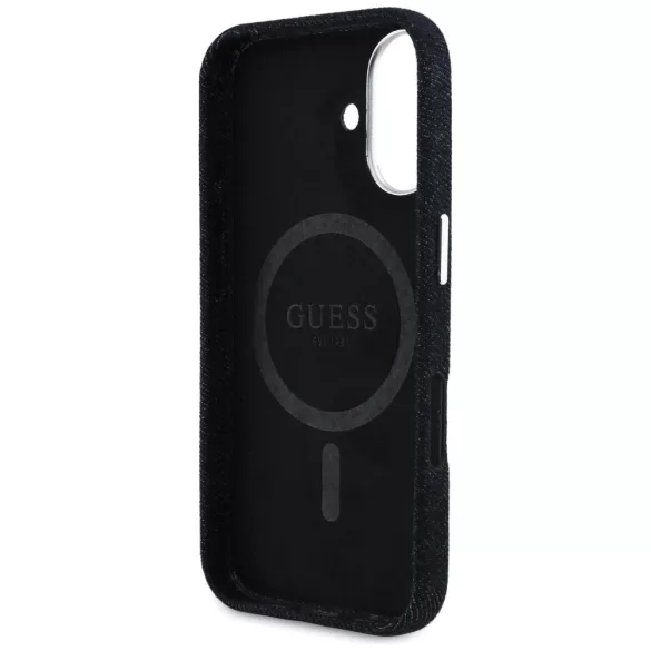 Guess FW Denim Triangle Logo kemény MagSafe tok iPhone 16-hoz - fekete