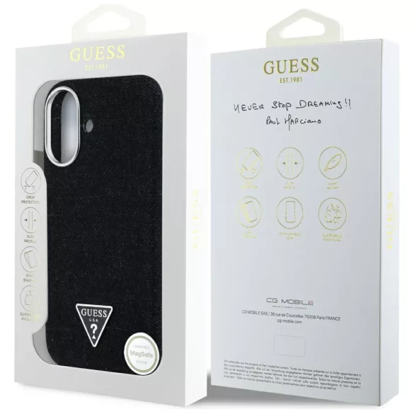 Guess FW Denim Triangle Logo kemény MagSafe tok iPhone 16-hoz - fekete