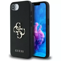   Guess PU Grained Big 4G and Classic Logo kemény tok iPhone 16e-hez - fekete