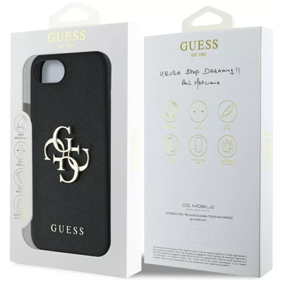 Guess PU Grained Big 4G and Classic Logo kemény tok iPhone 16e-hez - fekete