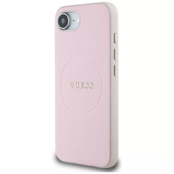 Guess HC MagSafe PU texturált aranygyűrűs tok iPhone 16e, rózsaszín