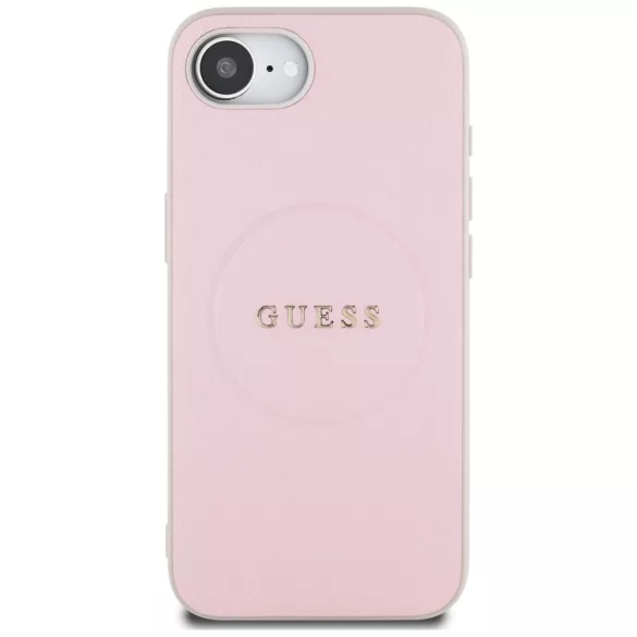 Guess HC MagSafe PU texturált aranygyűrűs tok iPhone 16e, rózsaszín