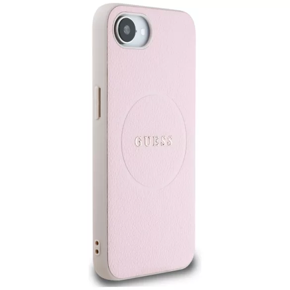 Guess HC MagSafe PU texturált aranygyűrűs tok iPhone 16e, rózsaszín