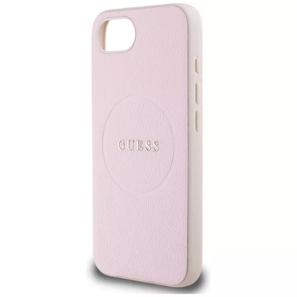 Guess HC MagSafe PU texturált aranygyűrűs tok iPhone 16e, rózsaszín
