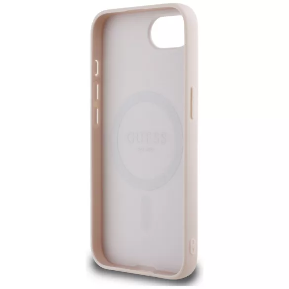 Guess HC MagSafe PU texturált aranygyűrűs tok iPhone 16e, rózsaszín