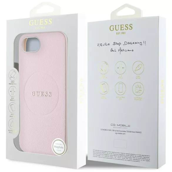Guess HC MagSafe PU texturált aranygyűrűs tok iPhone 16e, rózsaszín